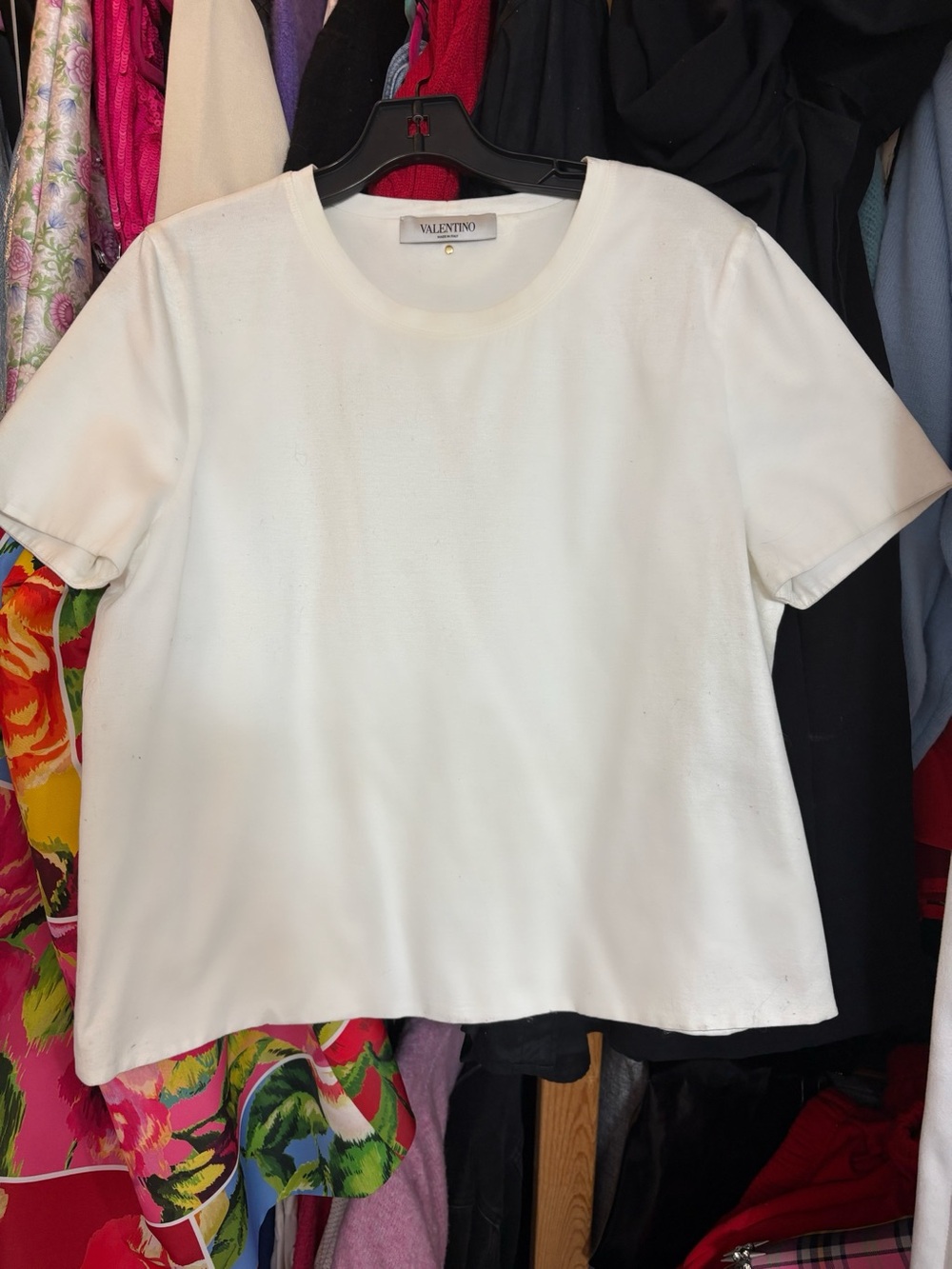 Valentino White Short Sleeve Crewneck Tee with Subtle Back Stud